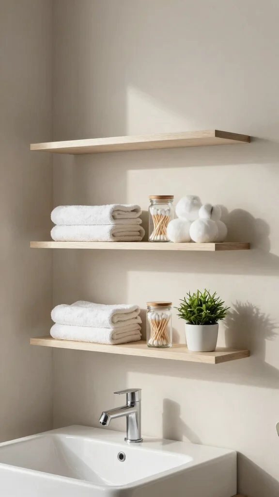 13 Under-Mirror Bathroom Shelf Ideas for Countertop and Wall Storage - 1. Minimalist Floating Shelves 1