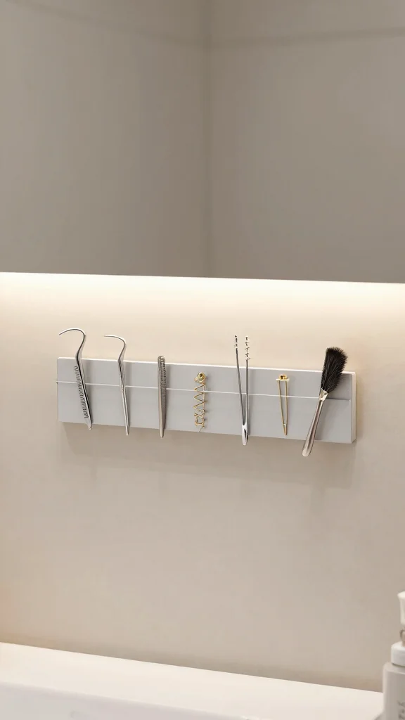 13 Under-Mirror Bathroom Shelf Ideas for Countertop and Wall Storage - 10. Magnetic Strip for Small Essentials 1