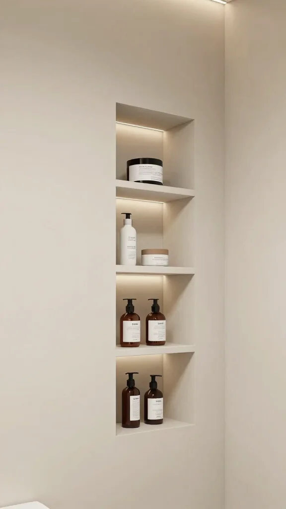 13 Under-Mirror Bathroom Shelf Ideas for Countertop and Wall Storage - 11. S-Concealed Shelves for Hidden Storage 1