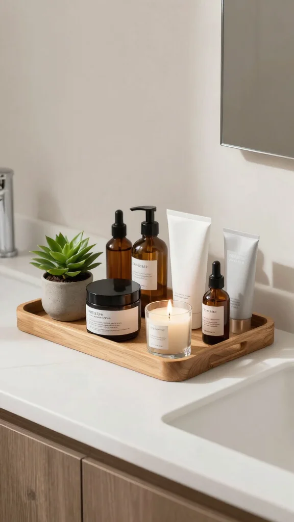 13 Under-Mirror Bathroom Shelf Ideas for Countertop and Wall Storage - 8. Tiered Trays for Easy Access 1