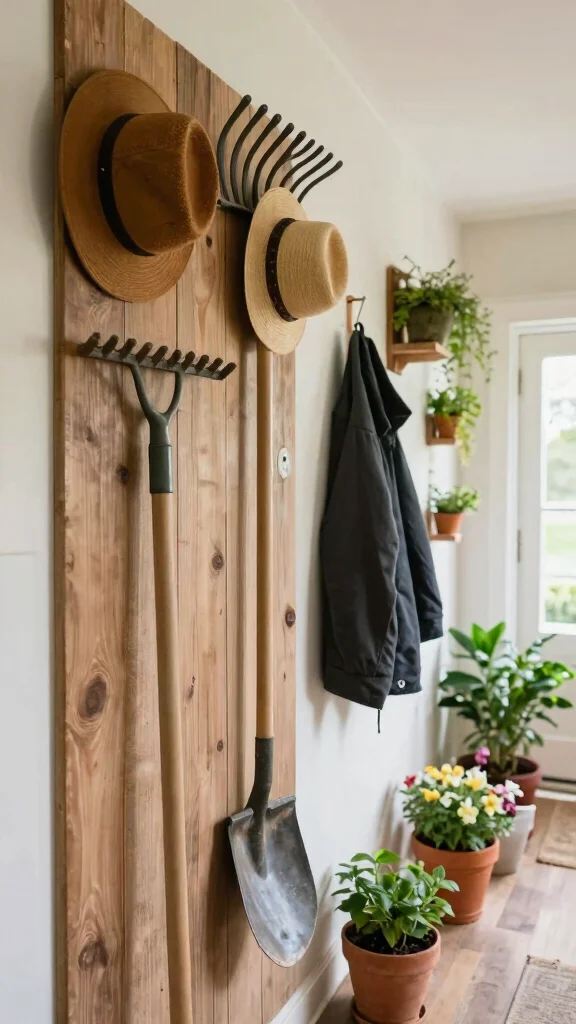13 Wall Clothes Hanger Ideas for Bedroom Entryway and Hallway - 10. Repurposed Garden Tools 1