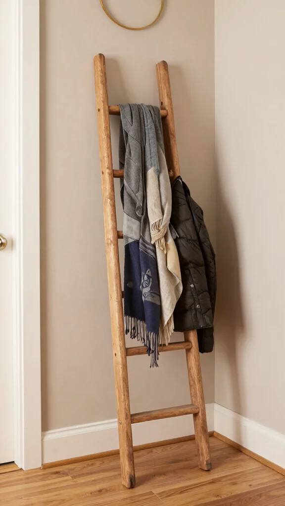 13 Wall Clothes Hanger Ideas for Bedroom Entryway and Hallway - 8. Rustic Ladder Hanger 1