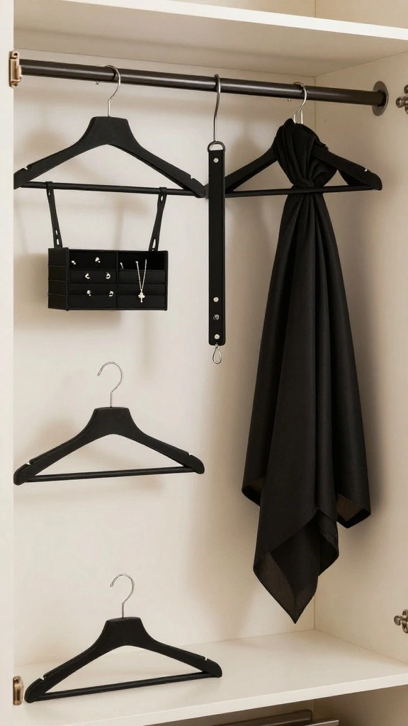 14 Black Clothes on Hangers Aesthetic Ideas for a Minimal Moody Wardrobe - 11. Functional Accessories 1