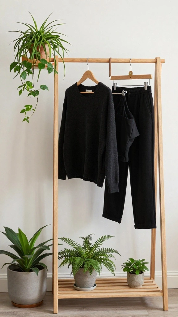 14 Black Clothes on Hangers Aesthetic Ideas for a Minimal Moody Wardrobe - 12. Natural Elements 1