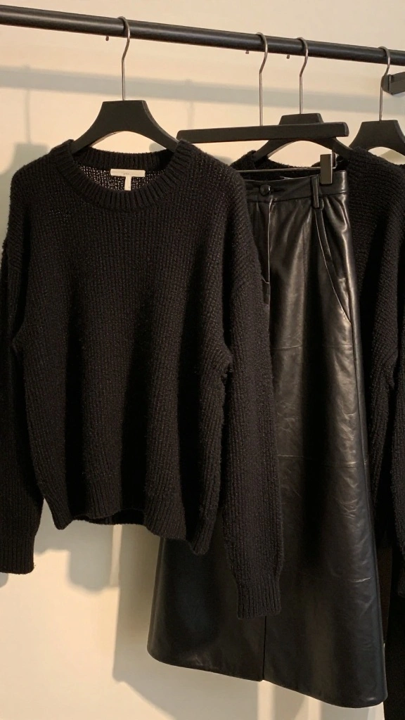 14 Black Clothes on Hangers Aesthetic Ideas for a Minimal Moody Wardrobe - 3. Textured Contrast 1