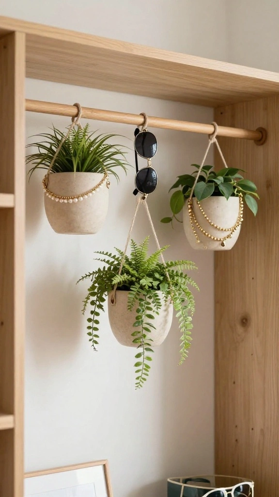 14 Clothes Hanger Storage Ideas for a Tidy Functional Wardrobe - 12. Hanging Planters for Accessories 1