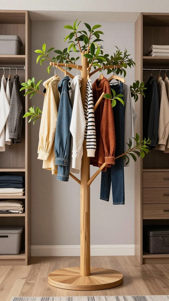 14 Clothes Hanger Storage Ideas for a Tidy Functional Wardrobe - 13. Rotating Hanger Tree 1
