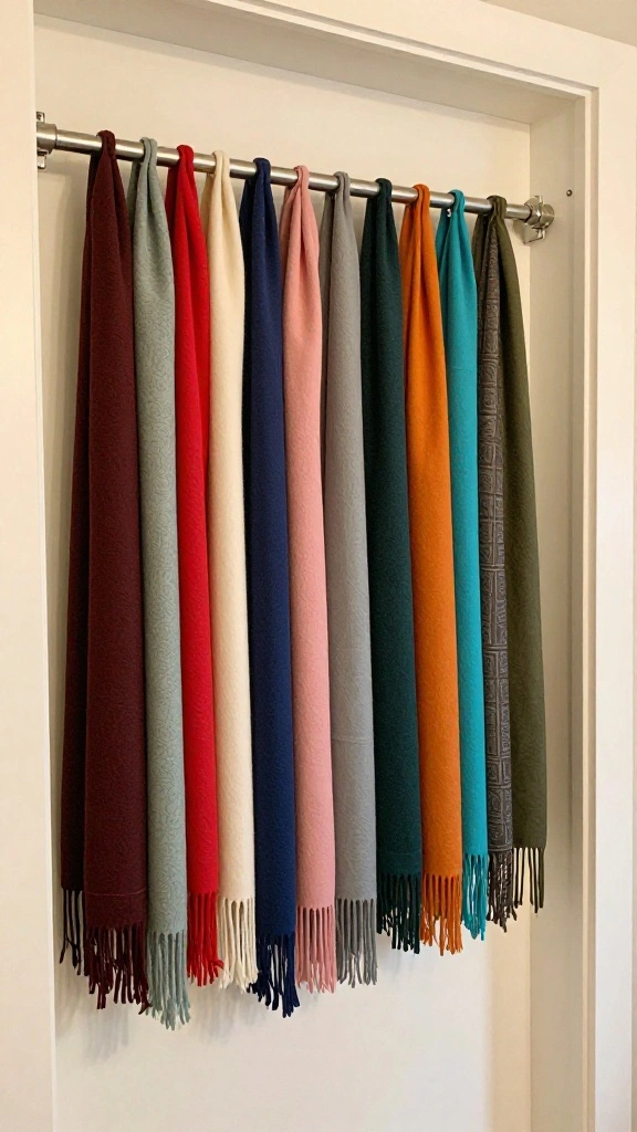 14 Clothes Hanger Storage Ideas for a Tidy Functional Wardrobe - 6. Tension Rods for Scarves 1