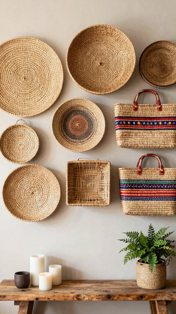 14 Five Basket Wall Display Ideas for a Lush Layered Boho Wall - 1. The Eclectic Mix 1