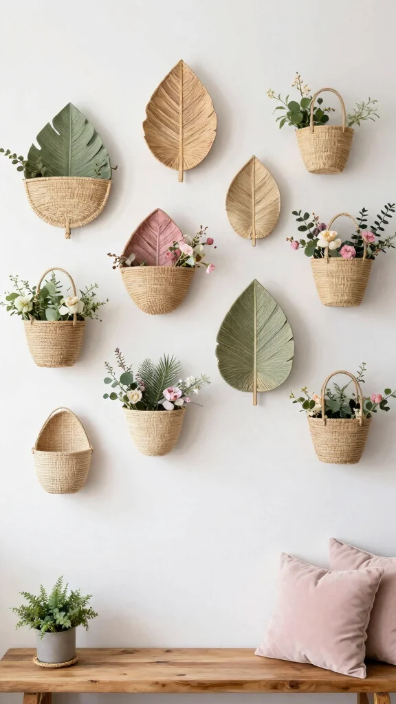 14 Five Basket Wall Display Ideas for a Lush Layered Boho Wall - 2. Nature-Inspired Shapes 1