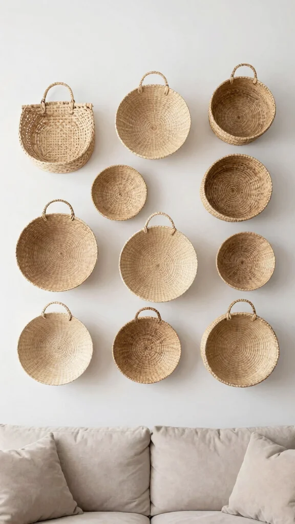 14 Five Basket Wall Display Ideas for a Lush Layered Boho Wall - 3. Monochromatic Elegance 1