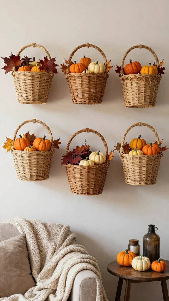 14 Five Basket Wall Display Ideas for a Lush Layered Boho Wall - 5. Seasonal Themes 1