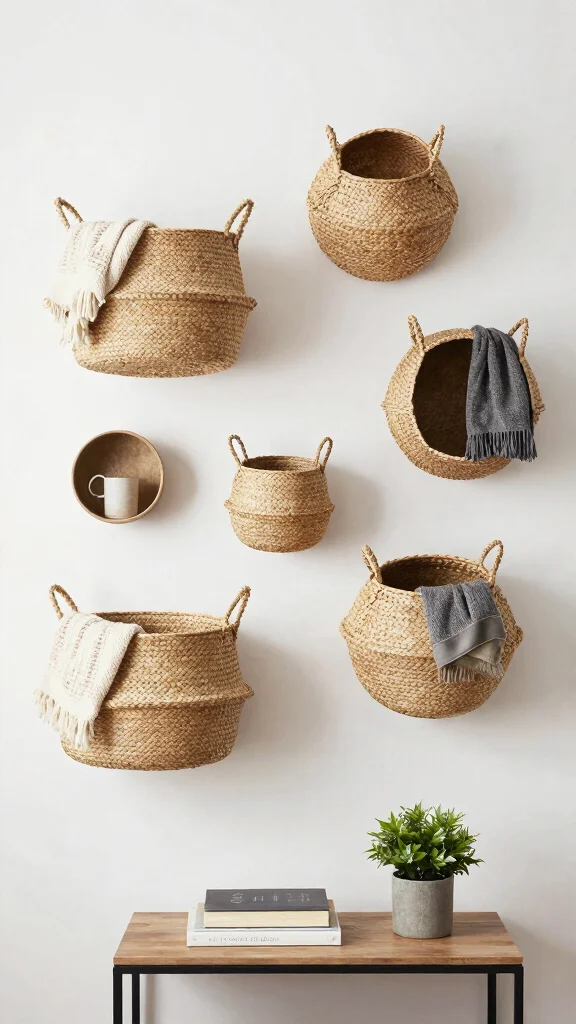 14 Five Basket Wall Display Ideas for a Lush Layered Boho Wall - 8. Functional Decor 1