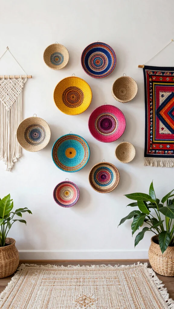 14 Four Basket Woven Wall Display Ideas for a Layered Textured Look - 10. Bohemian Bliss 1
