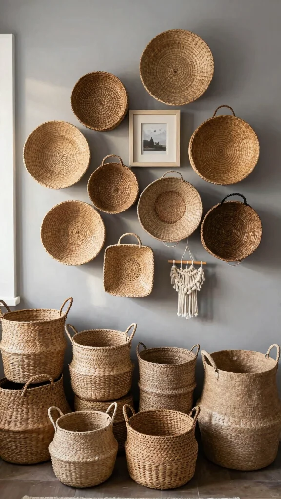 14 Four Basket Woven Wall Display Ideas for a Layered Textured Look - 2. Layered Textures 1