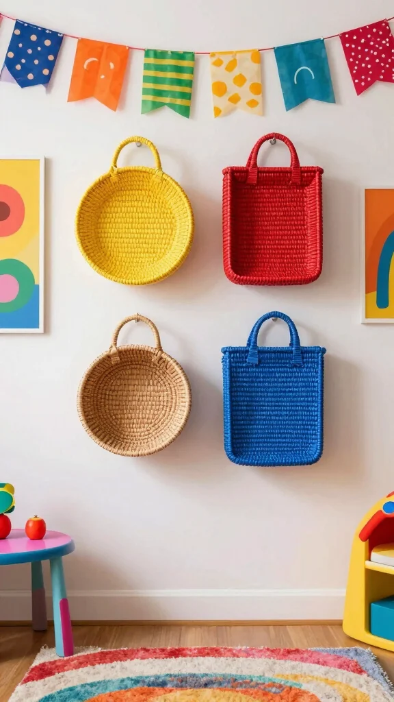 14 Four Basket Woven Wall Display Ideas for a Layered Textured Look - 4. Whimsical Play 1