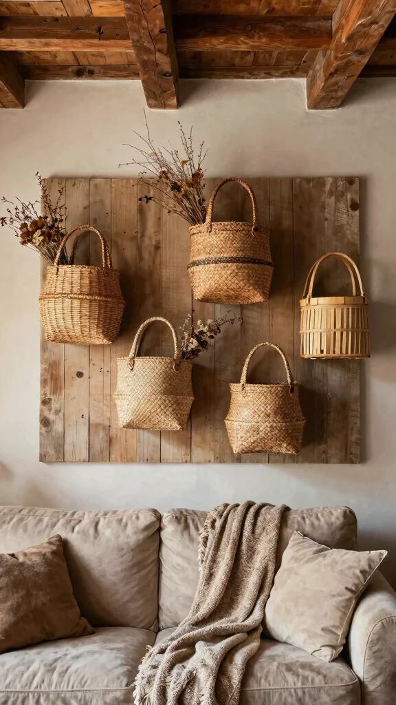 14 Four Basket Woven Wall Display Ideas for a Layered Textured Look - 5. Rustic Charm 1