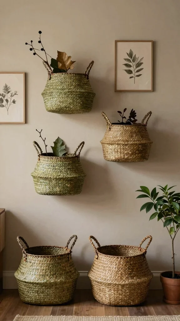 14 Four Basket Woven Wall Display Ideas for a Layered Textured Look - 6. Nature Inspired 1