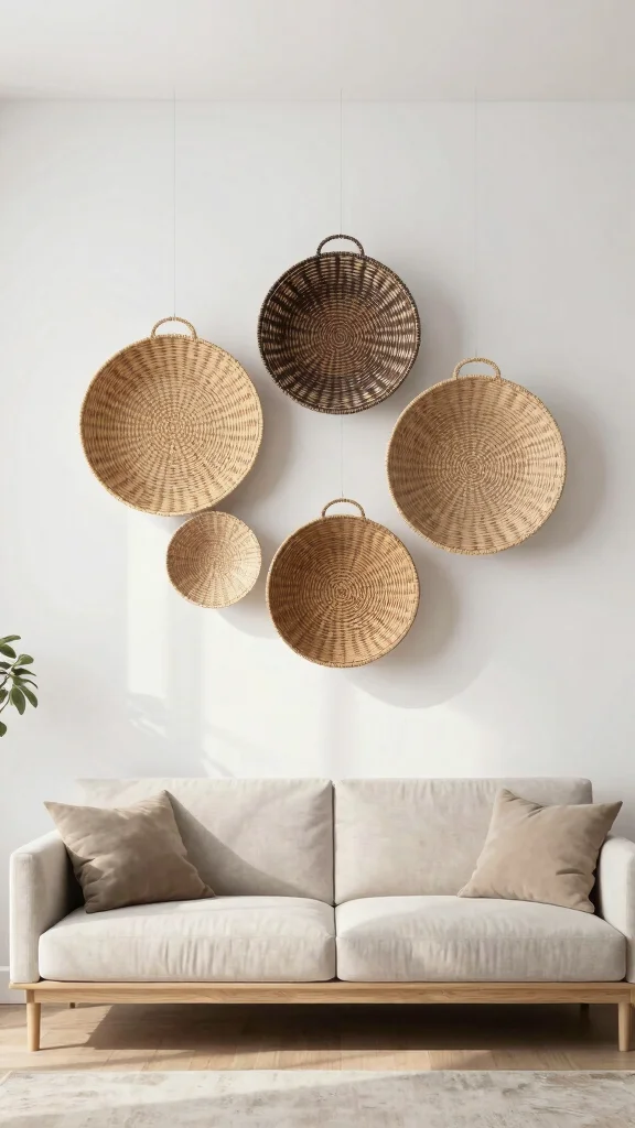 14 Four Basket Woven Wall Display Ideas for a Layered Textured Look - 8. Farmhouse Style 1