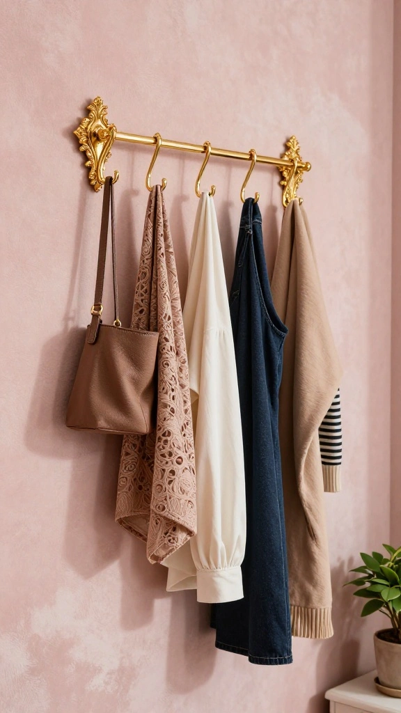 14 Gold Wall Clothes Hanger Ideas for an Elegant Boutique Inspired Display - 1. Glamorous Gold Hooks for a Touch of Luxury 1