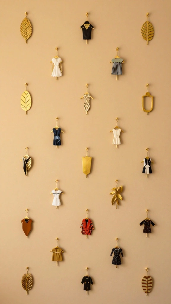 14 Gold Wall Clothes Hanger Ideas for an Elegant Boutique Inspired Display - 12. Creative Shapes for Unique Displays 1