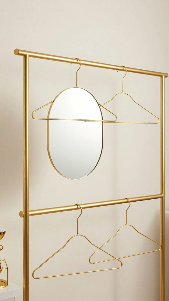 14 Gold Wall Clothes Hanger Ideas for an Elegant Boutique Inspired Display - 13. Gold Hangers with Built-in Mirrors 1