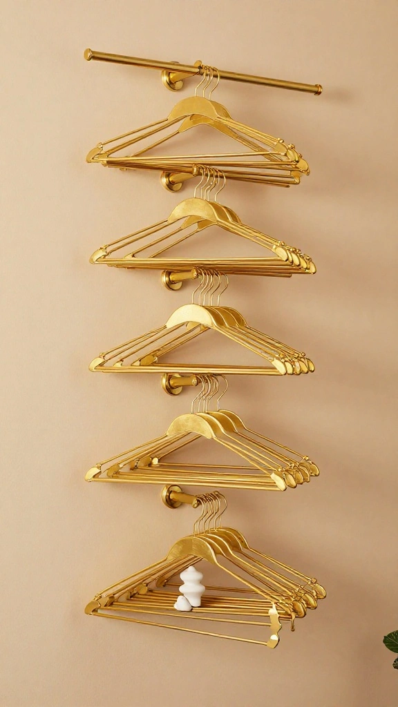 14 Gold Wall Clothes Hanger Ideas for an Elegant Boutique Inspired Display - 7. Layered Gold Hangers for a Fashion-Forward Look 1