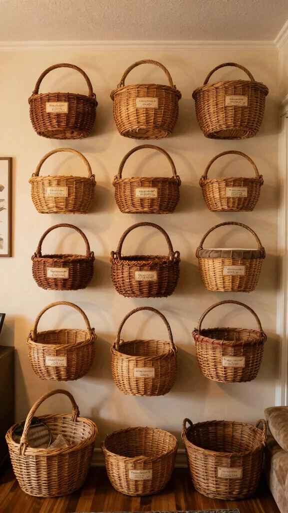 14 Hung Basket Wall Ideas for a Curated Textured Wall Display - 12. Family Heirloom Baskets 1