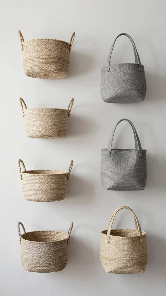 14 Hung Basket Wall Ideas for a Curated Textured Wall Display - 6. Monochromatic Themes 1