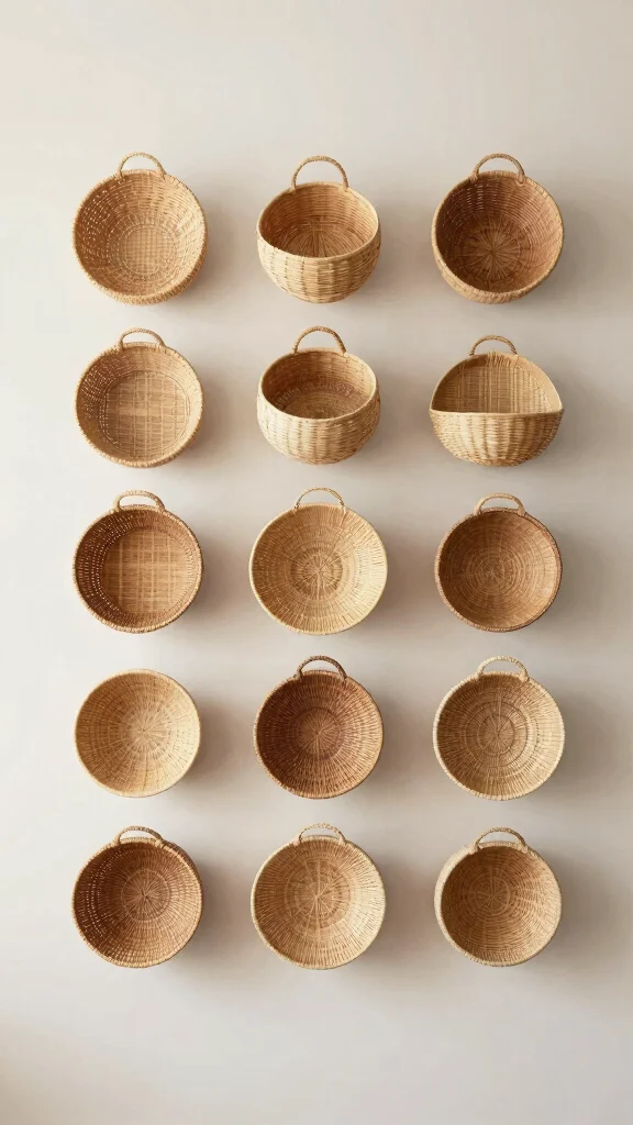 14 Hung Basket Wall Ideas for a Curated Textured Wall Display - 7. Geometric Arrangements 1