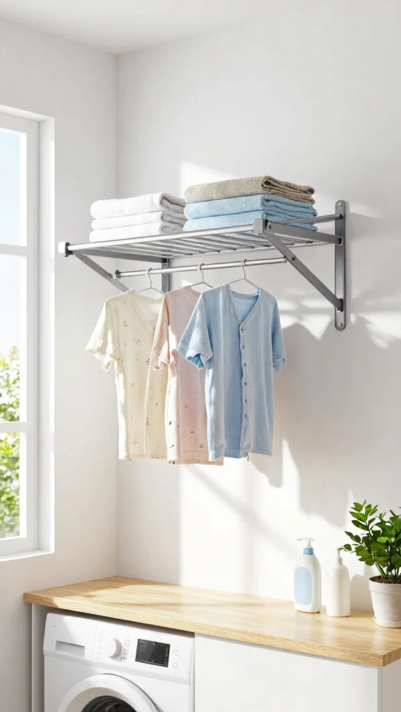 14 Laundry Room Clothes Hanger Ideas for Drying, Storing, and Organizing - 1. Wall-Mounted Drying Racks 1