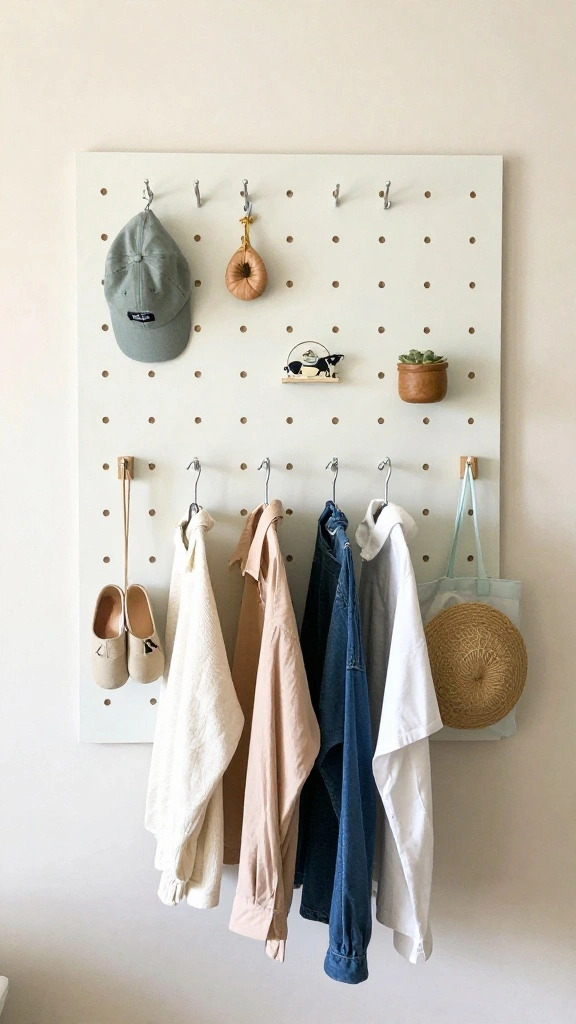 14 Laundry Room Clothes Hanger Ideas for Drying, Storing, and Organizing - 10. Peg Boards for Organizing and Hanging 1