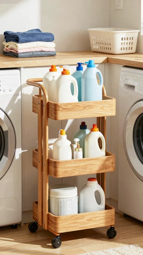 14 Laundry Room Clothes Hanger Ideas for Drying, Storing, and Organizing - 11. Compact Rolling Carts 1