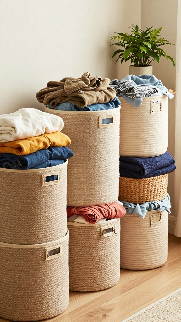 14 Laundry Room Clothes Hanger Ideas for Drying, Storing, and Organizing - 13. Laundry Room Baskets with Labels 1