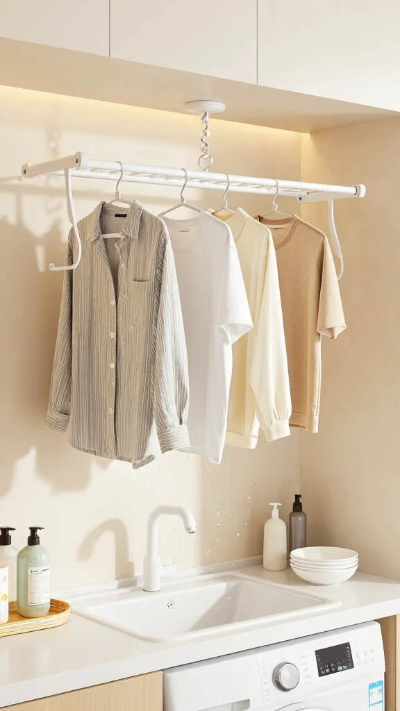 14 Laundry Room Clothes Hanger Ideas for Drying, Storing, and Organizing - 14. Hanging Drying Racks Over Utility Sinks 1