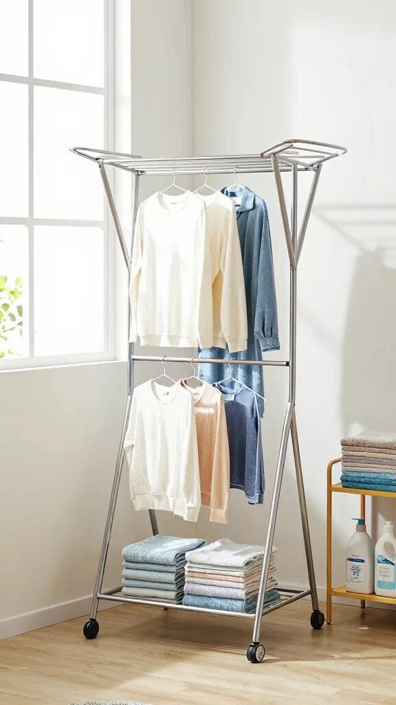 14 Laundry Room Clothes Hanger Ideas for Drying, Storing, and Organizing - 3. Multi-Functional Folding Clothes Drying Rack 1