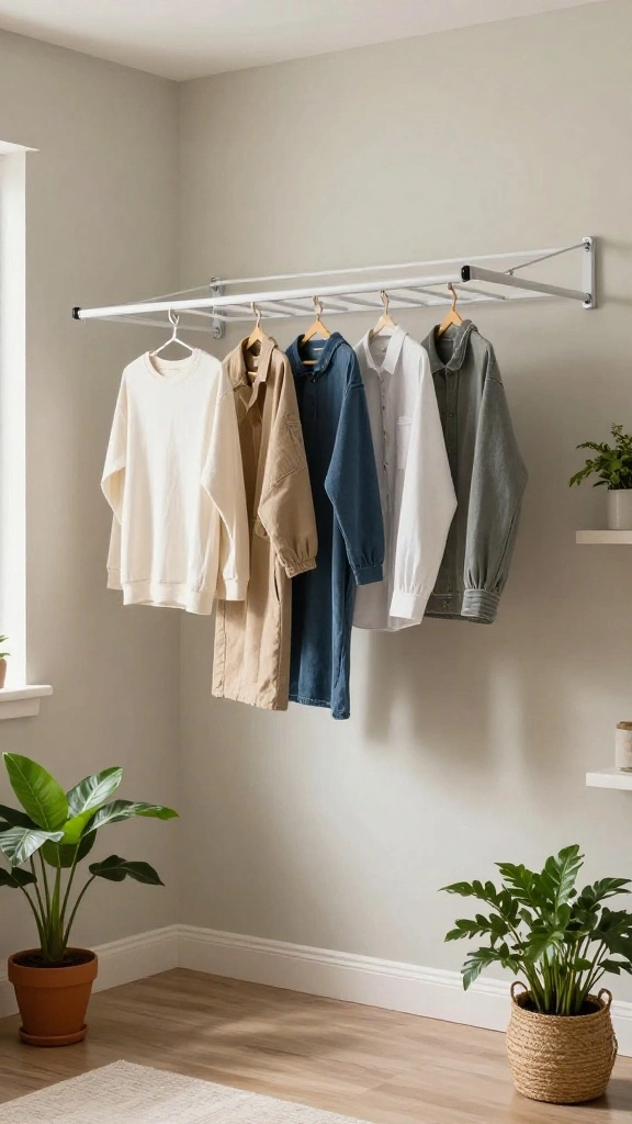 14 Laundry Room Clothes Hanger Ideas for Drying, Storing, and Organizing - 7. Retractable Clotheslines 1