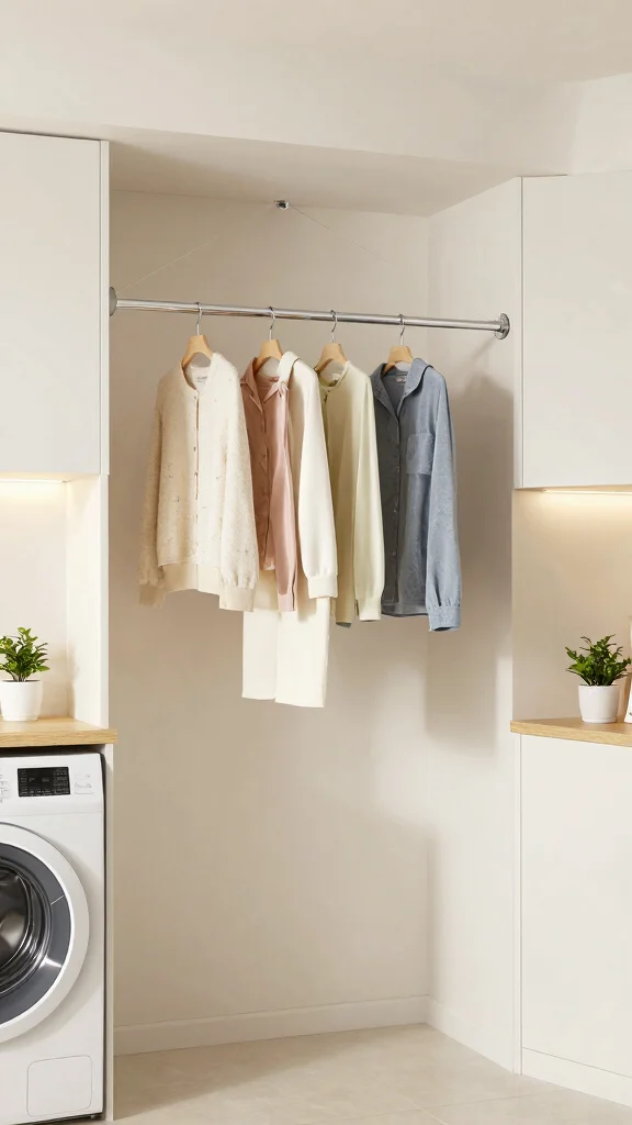 14 Laundry Room Clothes Hanger Ideas for Drying, Storing, and Organizing - 9. Tension Rods for Extra Hanging Space 1