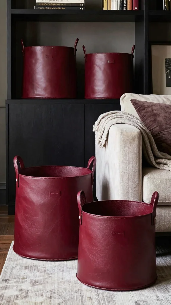 14 Living Room Basket Ideas for a Cozy Organized Styled Space - 11. Chic Faux Leather Baskets 1