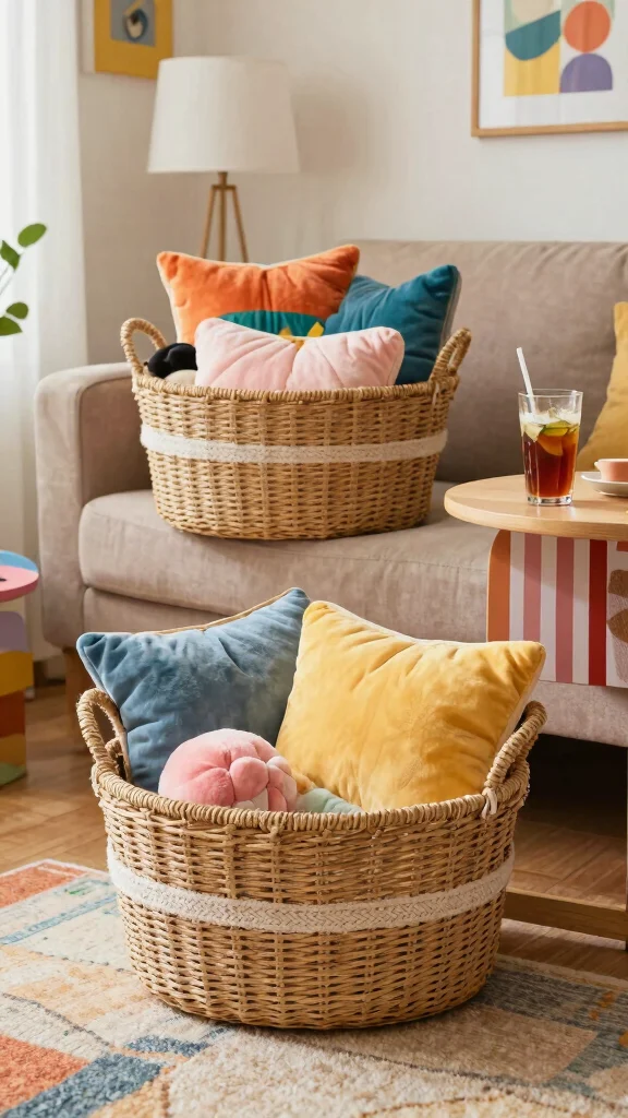 14 Living Room Basket Ideas for a Cozy Organized Styled Space - 12. Multi-Functional Baskets 1