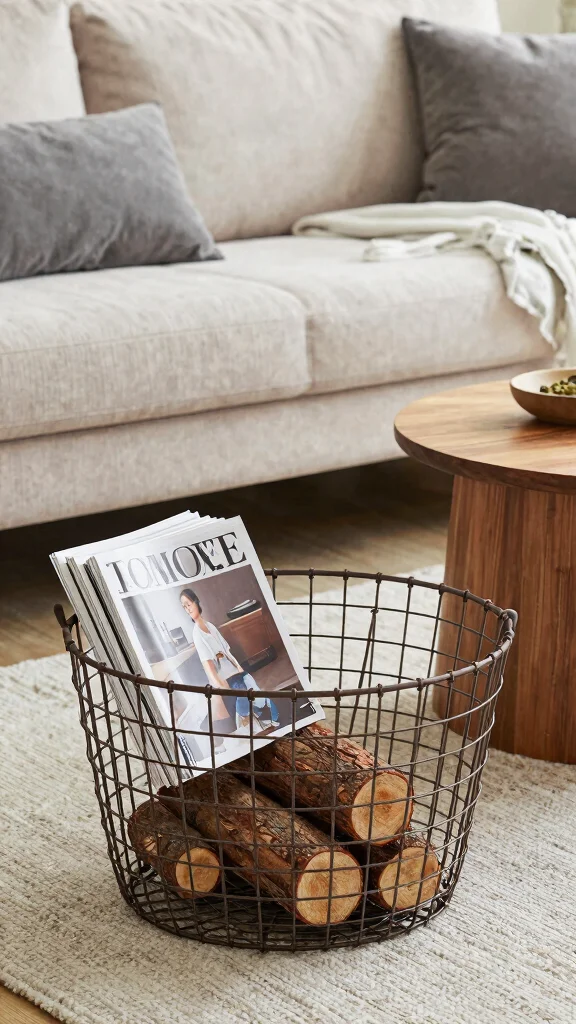 14 Living Room Basket Ideas for a Cozy Organized Styled Space - 6. Decorative Wire Baskets 1