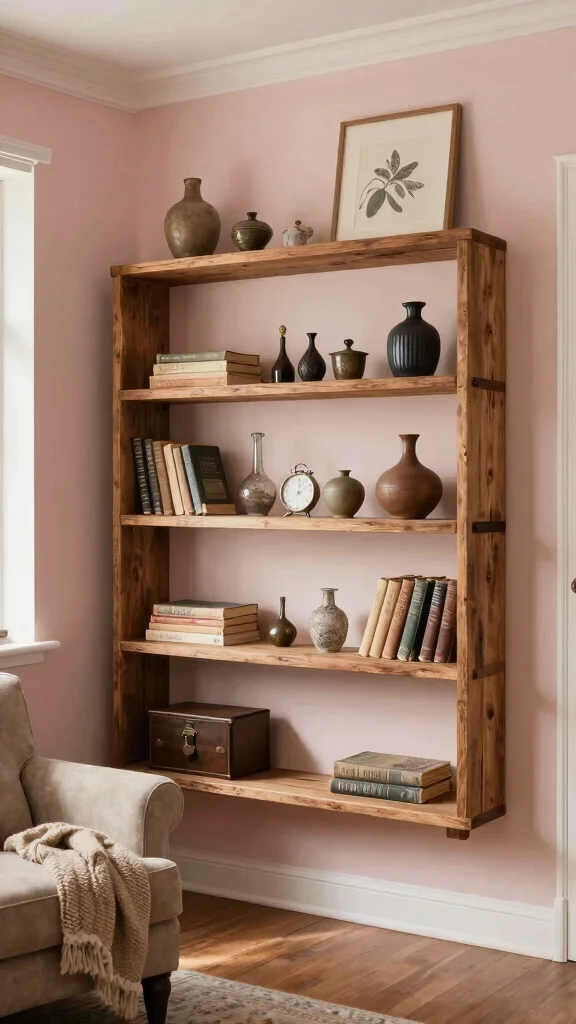 14 Living Room Shelf Ideas for a Styled Functional Display - 10. Vintage-Inspired Displays 1