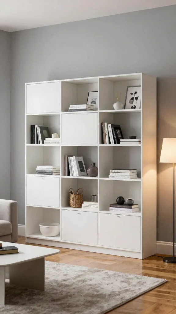 14 Living Room Shelf Ideas for a Styled Functional Display - 2. Minimalist Cube Shelving 1