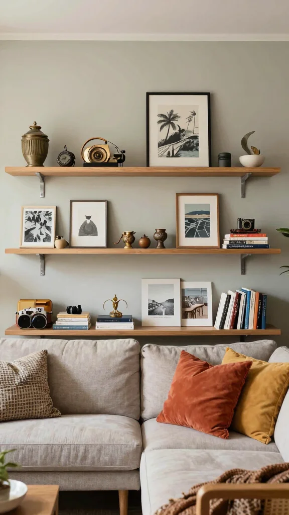 14 Living Room Shelf Ideas for a Styled Functional Display - 8. Curated Collections 1