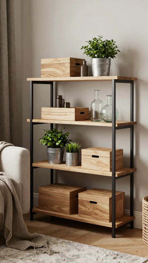 14 Living Room Shelf Ideas for a Styled Functional Display - 9. Textured Arrangements 1