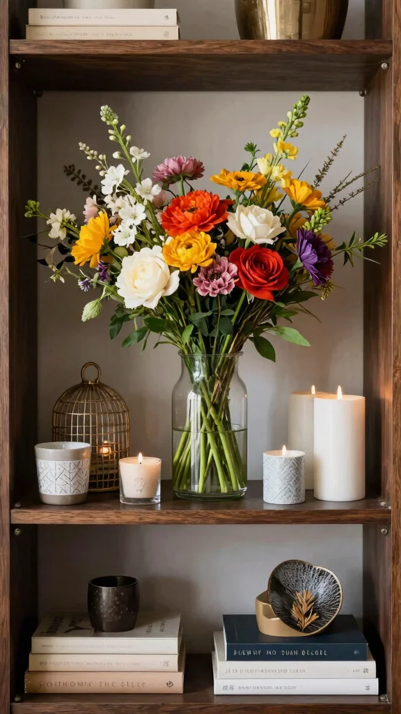 14 Living Room Shelf Styling Ideas for a Balanced Curated Display - 11. Play with Scale 1