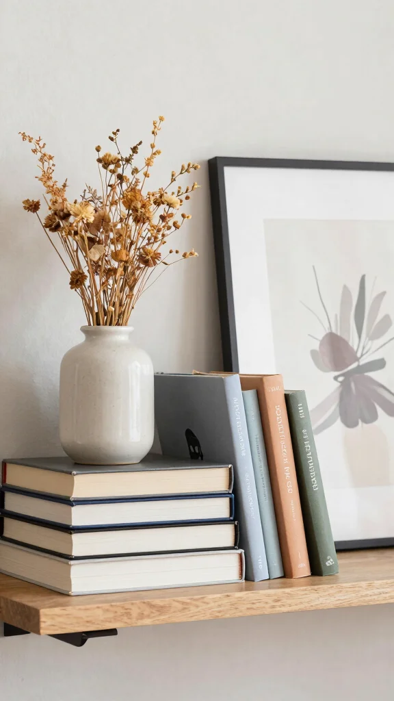 14 Living Room Shelf Styling Ideas for a Balanced Curated Display - 2. Mix Books and Decor 1