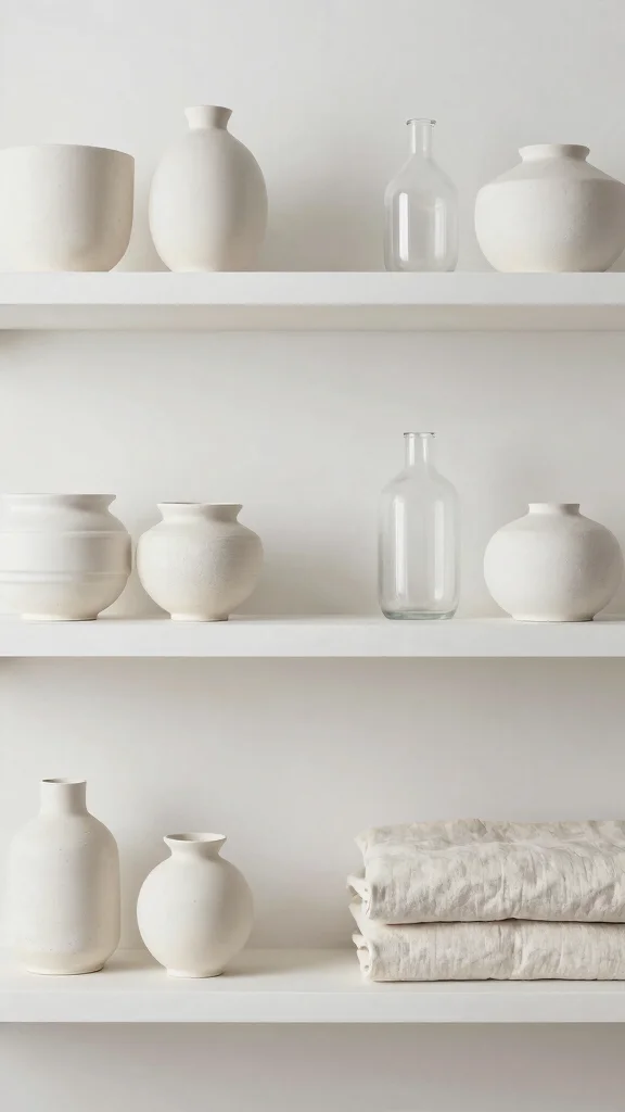 14 Living Room Shelf Styling Ideas for a Balanced Curated Display - 3. Go for a Monochromatic Palette 1
