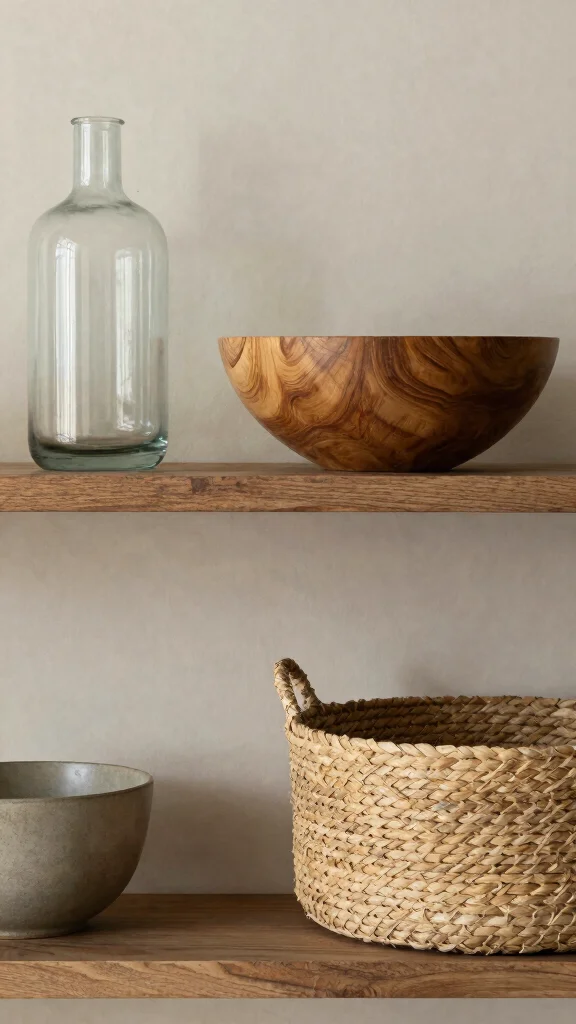 14 Living Room Shelf Styling Ideas for a Balanced Curated Display - 5. Layering Textures 1