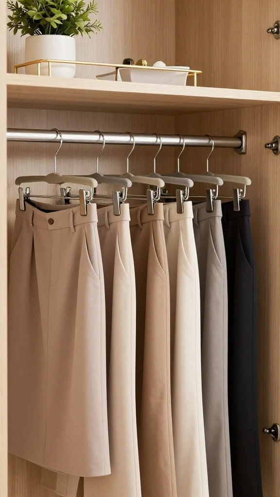 14 Non Slip Clothes Hanger Ideas for a Tidy Slip Free Wardrobe - 4. Clip Hangers for Bottoms 1